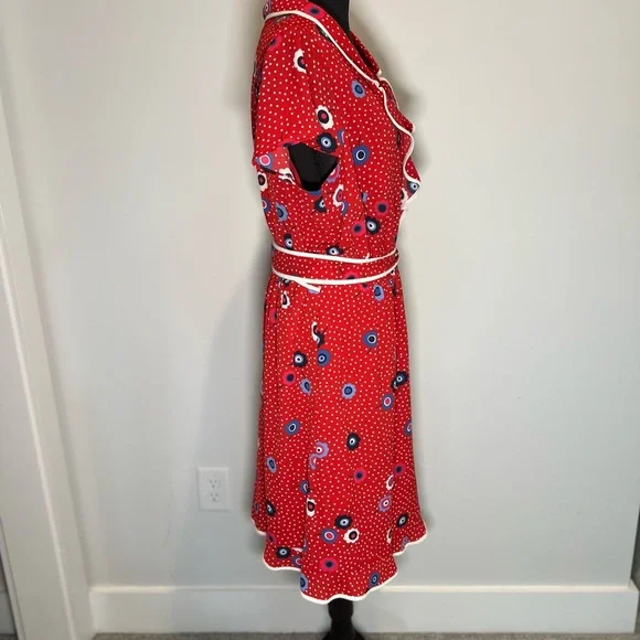 Modcloth Red Asymmetrical Dress with White and Blue Accents - Picture 4 of 4